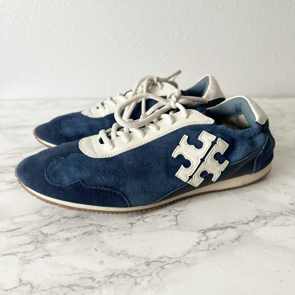 Tory Burch Shoes - Tory Burch Navy Suede & Leather White Laces Low Top Sneaker Women’s Size 9